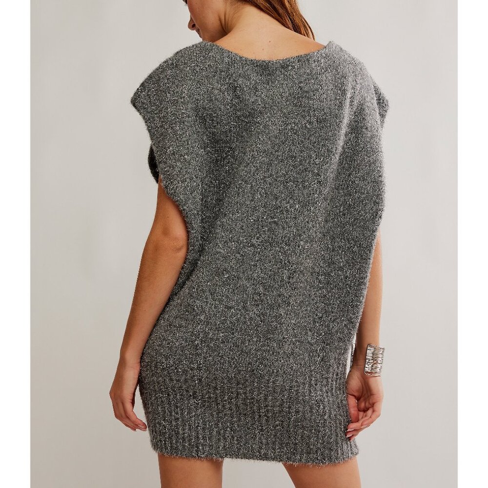 🎉LAST CHANCE🎉 FREE PEOPLE Talia Sweater Mini / Castle Grey Combo - Picture 4 of 6